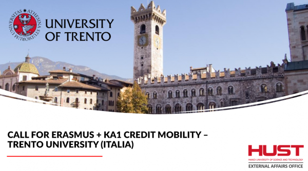 Call for Erasmus + KA1 credit mobility – Trento University (ITALIA)