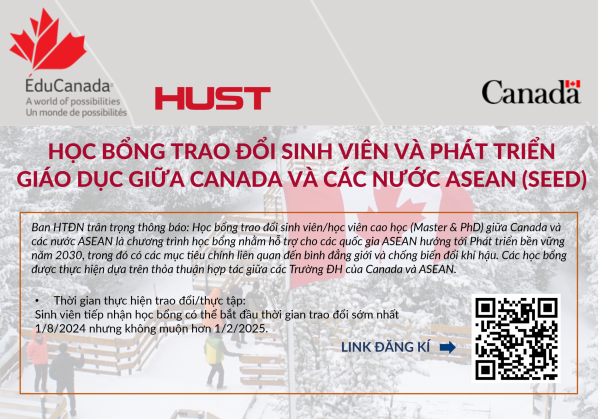 Thông Báo Học Bổng Trao Đổi Sinh Viên Và Phát Triển Giáo Dục Giữa Canada và Các Nước ASEAN (SEED)