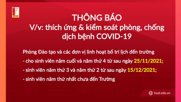 Thông báo v/v: thích ứng & kiểm soát phòng, chống dịch bệnh COVID-19