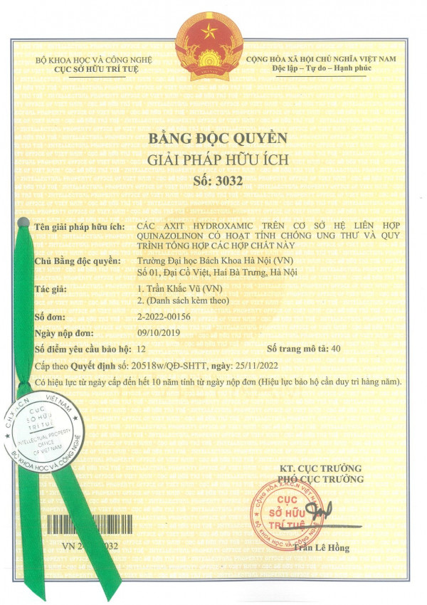 Hợp chất axit hyđroxamic trên cơ sở hệ liên hợp quinazolinon có hoạt tính chống ung thư và quy trình tổng hợp các hợp chất này