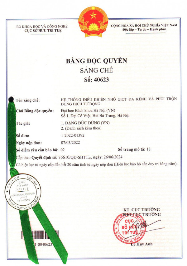 HỆ THỐNG ĐIỀU KHIỂN NHỎ GIỌT ĐA KÊNH VÀ PHỐI TRỘN DUNG DỊCH  TỰ ĐỘNG