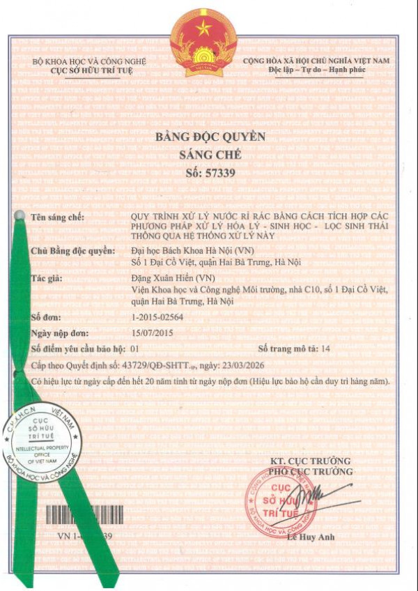 Quy trình xử lý nước rỉ rác bằng cách tích hợp các phương pháp xử lý hóa lý - sinh học - lọc sinh thái thông qua hệ thống xử lý này