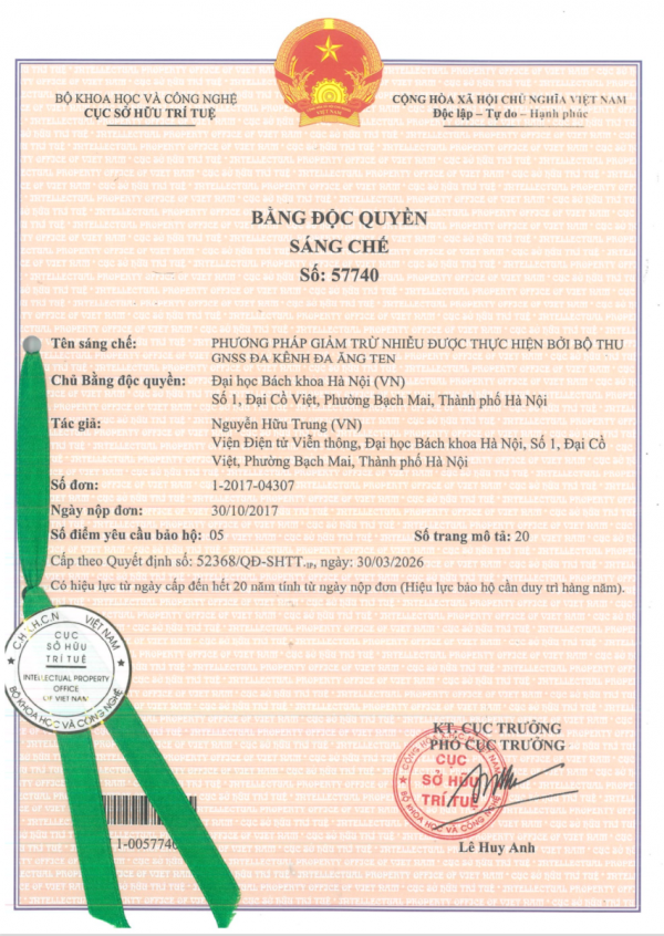 Phương pháp giảm trừ nhiễu được thực hiện bởi bộ thu GNSS đa kênh đa ăng ten