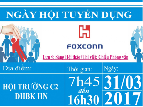 Hội thảo tuyển dụng của Tập đoàn khoa học kỹ thuật Hồng Hải (Foxconn) 150 vị trí việc làm dành cho sinh viên Viện Cơ khí, Điện, Điện tử, Tự động hóa, Công nghệ thông tin