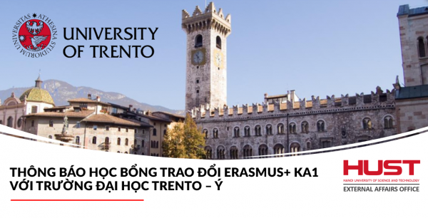 Thông báo học bổng trao đổi Erasmus+ KA1 với Trường Đại học Trento – Ý