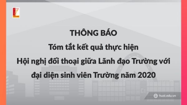 Thông báo: Tóm tắt kết quả thực hiện  Hội nghị đối thoại giữa Lãnh đạo Trường với đại diện sinh viên Trường năm 2020