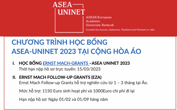 Chương trình học bổng ASEA-UNINET 2023 tại Cộng hòa Áo