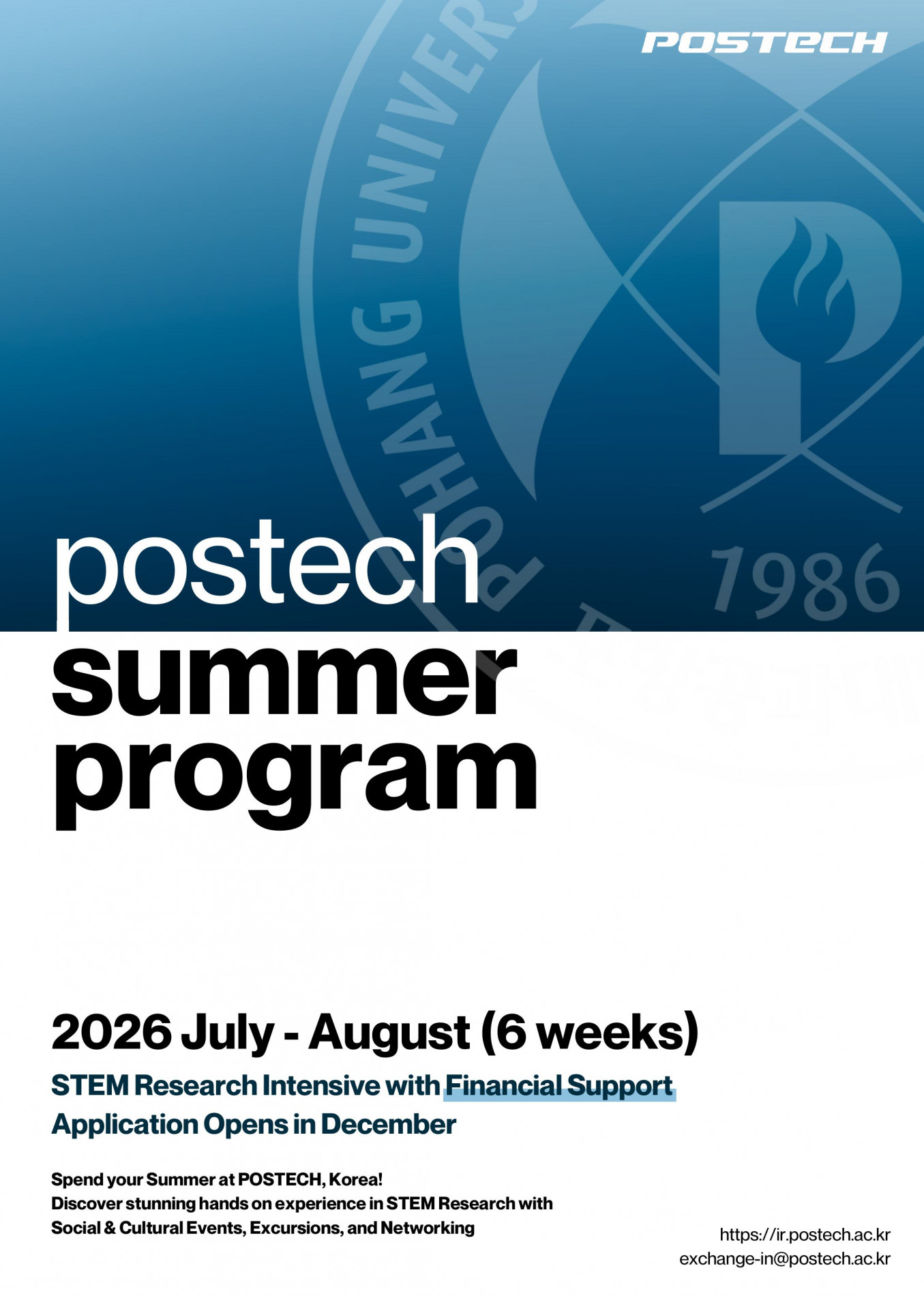 Thông báo Chương trình POSTECH Summer Program 2026 (Hàn Quốc)