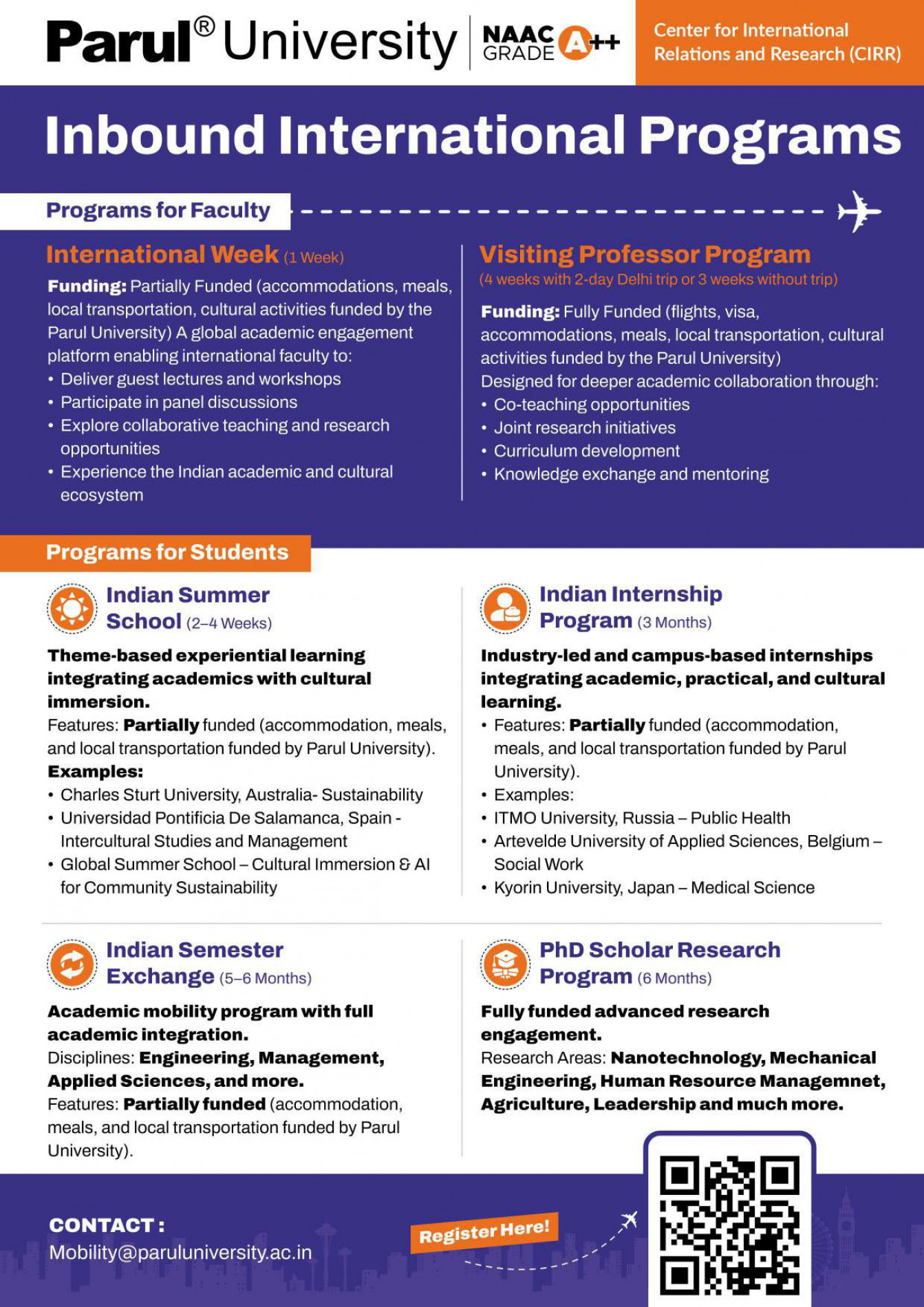 Thông báo chương trình trao đổi và hợp tác quốc tế tại Parul University (Ấn Độ)