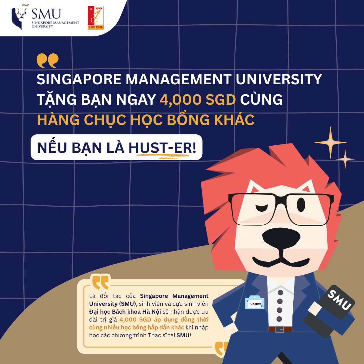 Thông tin chương trình học bổng Thạc sĩ tại Singapore Management University (SMU) dành cho sinh viên và cựu sinh viên Đại học Bách khoa Hà Nội