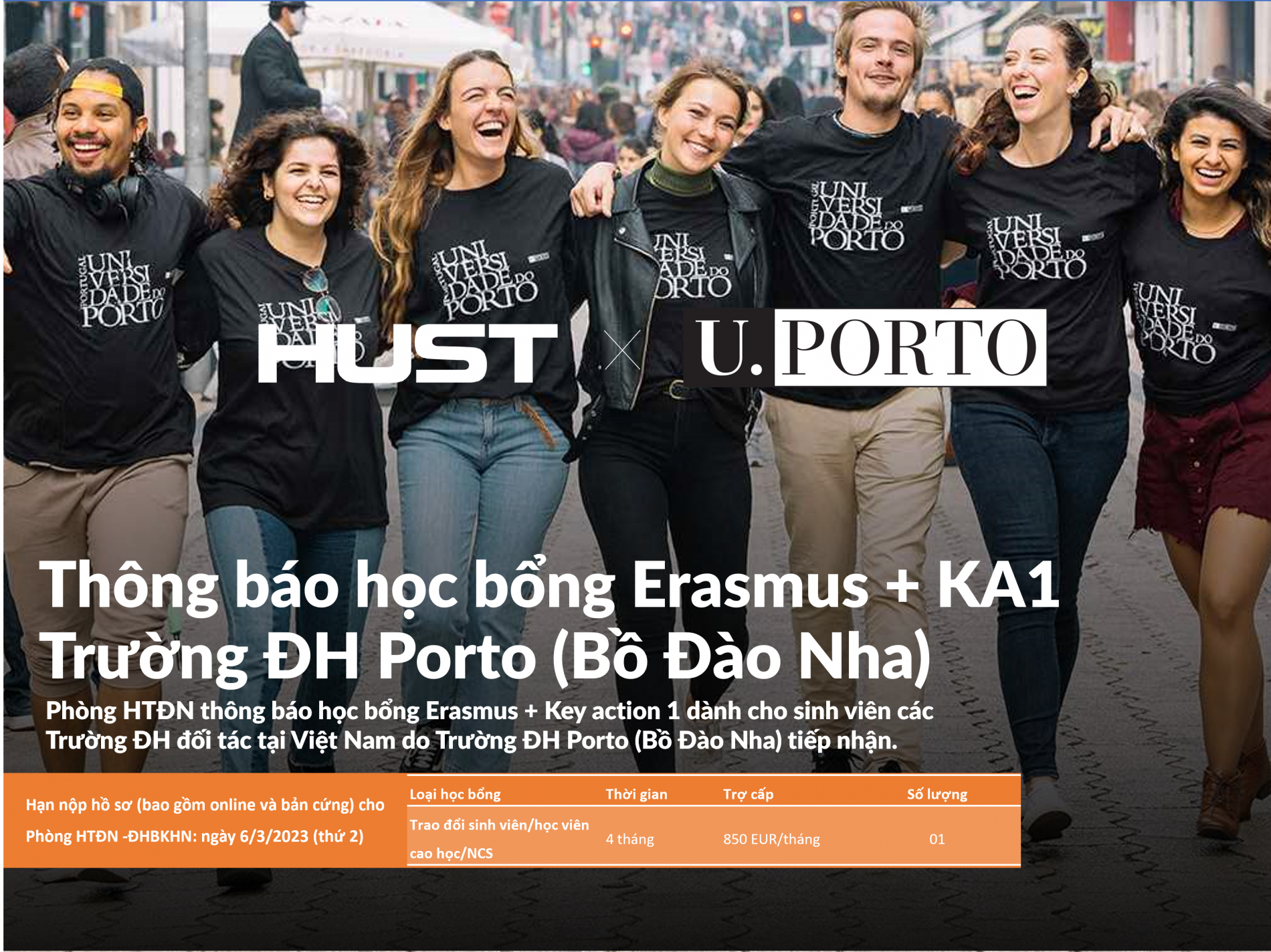Thông báo học bổng Erasmus + Key Action 1 Trường ĐH Porto (Bồ Đào Nha)
