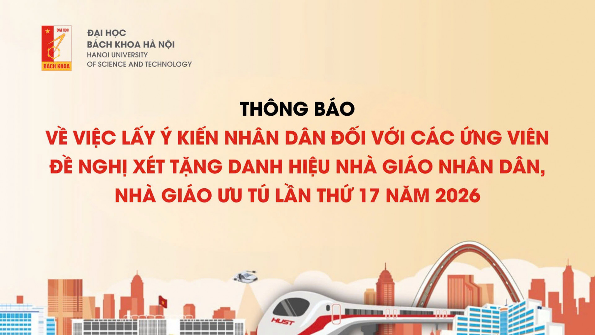 Lấy ý kiến nhân dân đối với các ứng viên đề nghị xét tặng danh hiệu Nhà giáo Nhân dân, Nhà giáo Ưu tú lần thứ 17 năm 2026
